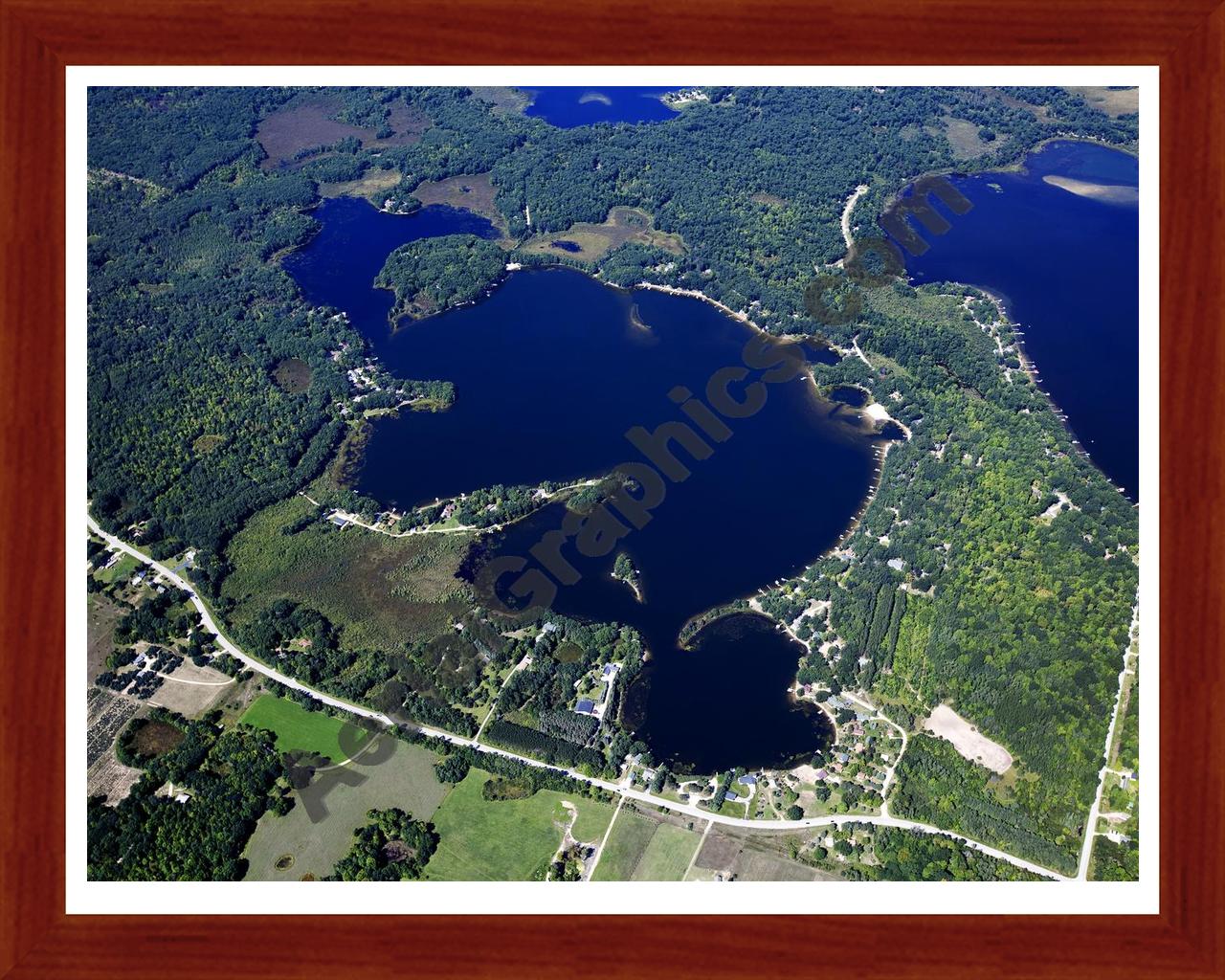 Aerial image of [5609] Lake Sapphire in Missaukee, MI with Cherry Wood frame