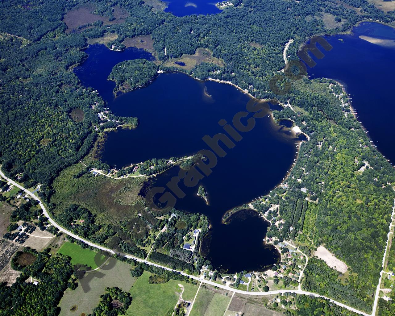 Aerial image of [5609] Lake Sapphire in Missaukee, MI with Canvas Wrap frame