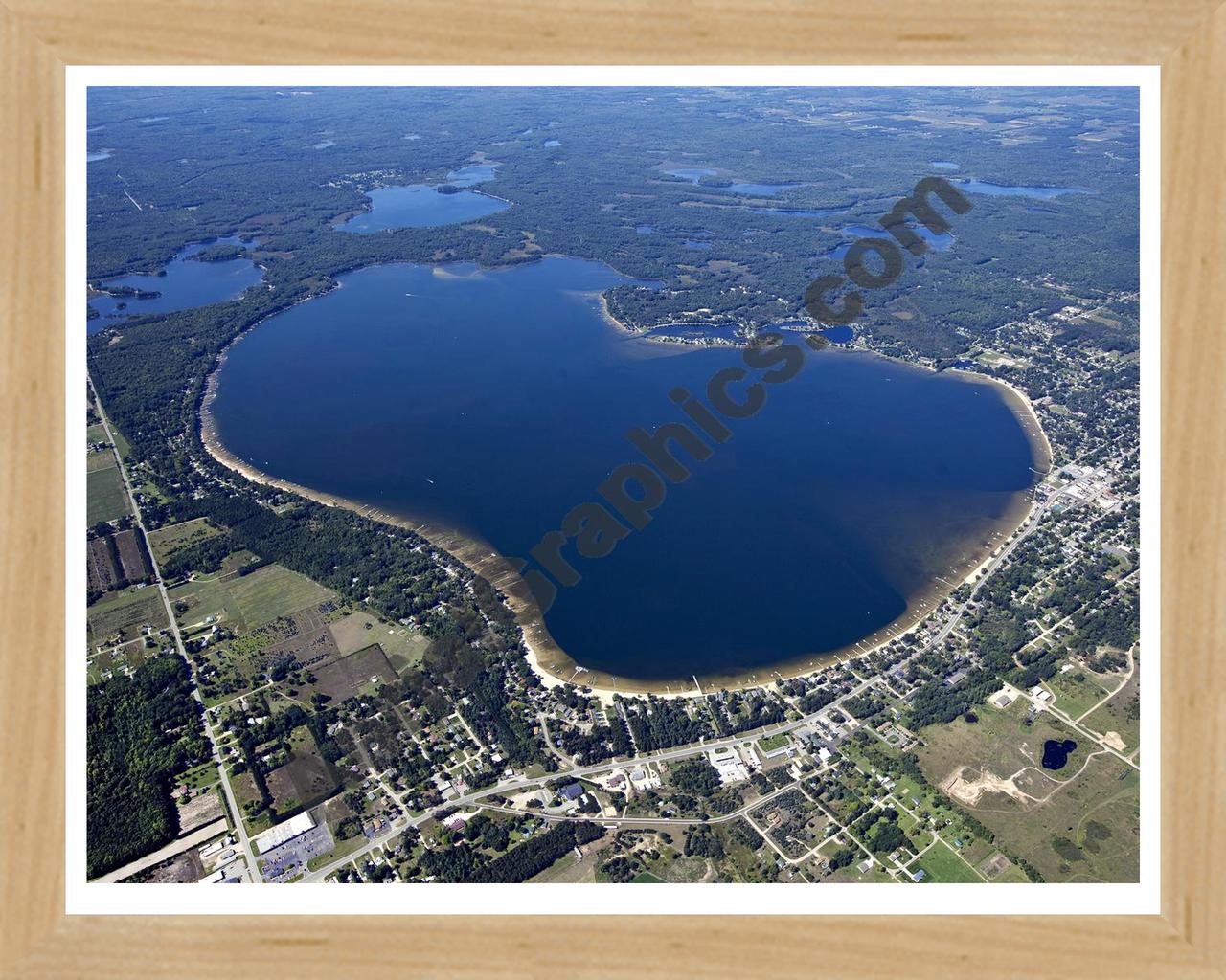 Aerial image of [5610] Lake Missaukee in Missaukee, MI with Natural Wood frame