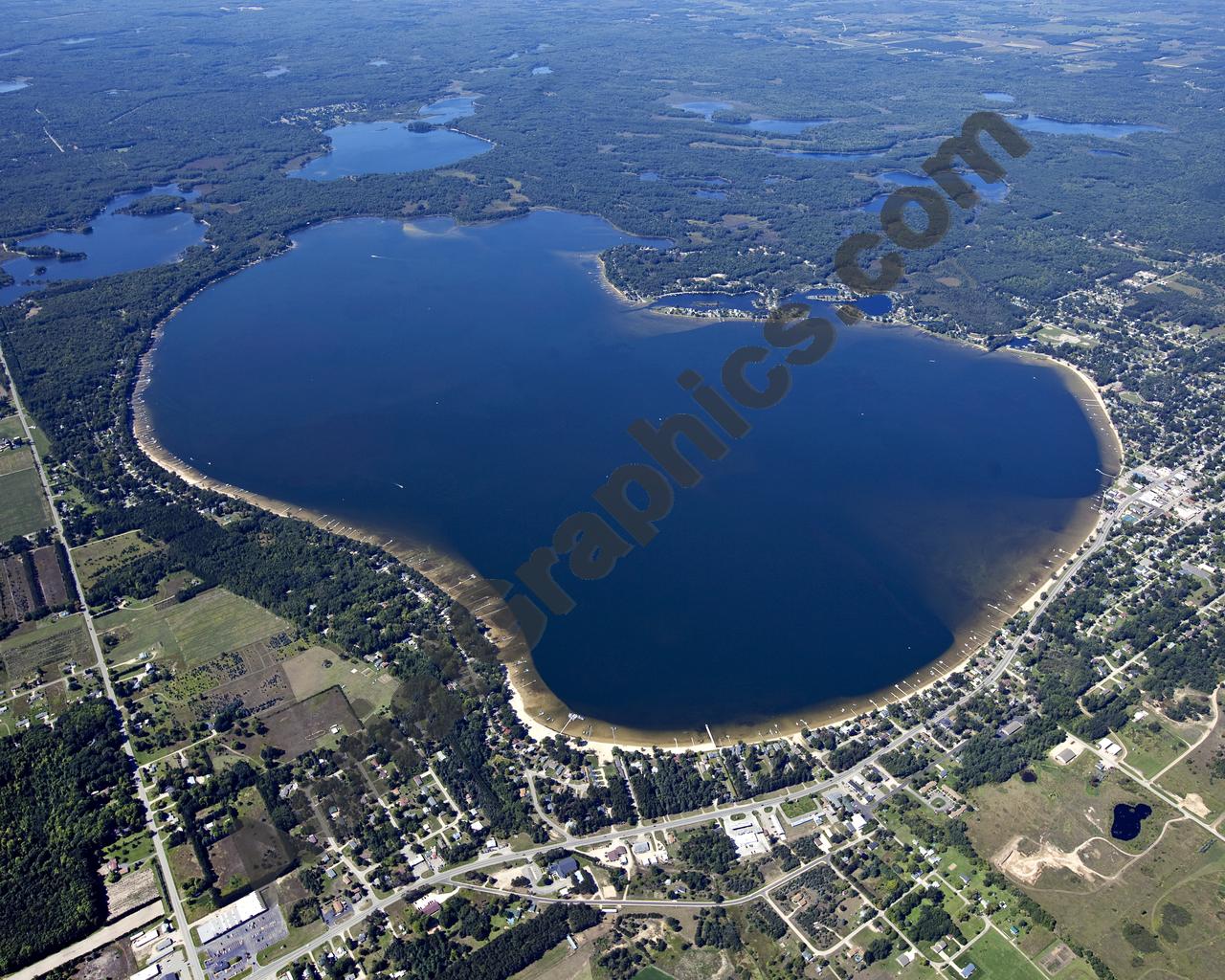 Aerial image of [5610] Lake Missaukee in Missaukee, MI with Canvas Wrap frame