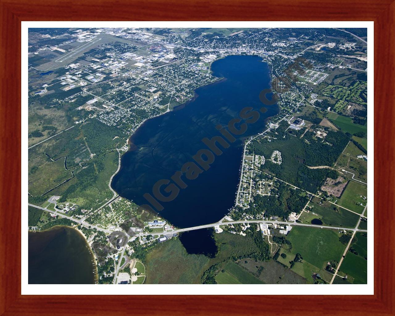 Aerial image of [5611] Lake Cadillac in Wexford, MI with Cherry Wood frame