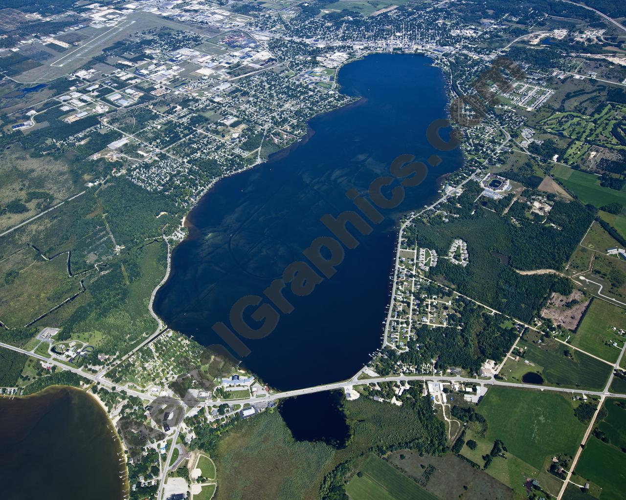 Aerial image of [5611] Lake Cadillac in Wexford, MI with Canvas Wrap frame