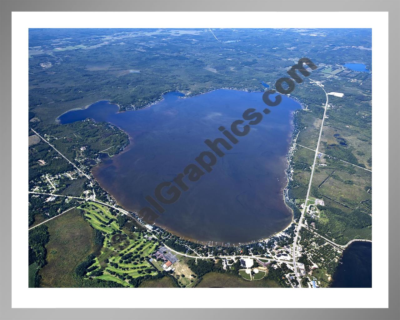 Aerial image of [5612] Lake Mitchell in Wexford, MI with Silver Metal frame