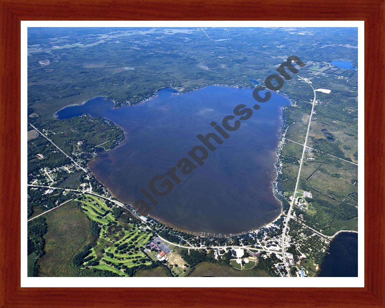 Aerial image of [5612] Lake Mitchell in Wexford, MI with Cherry Wood frame