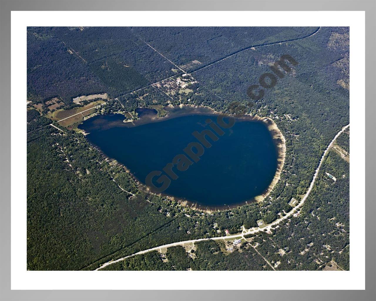 Aerial image of [5613] Wolf Lake in Lake, MI with Silver Metal frame