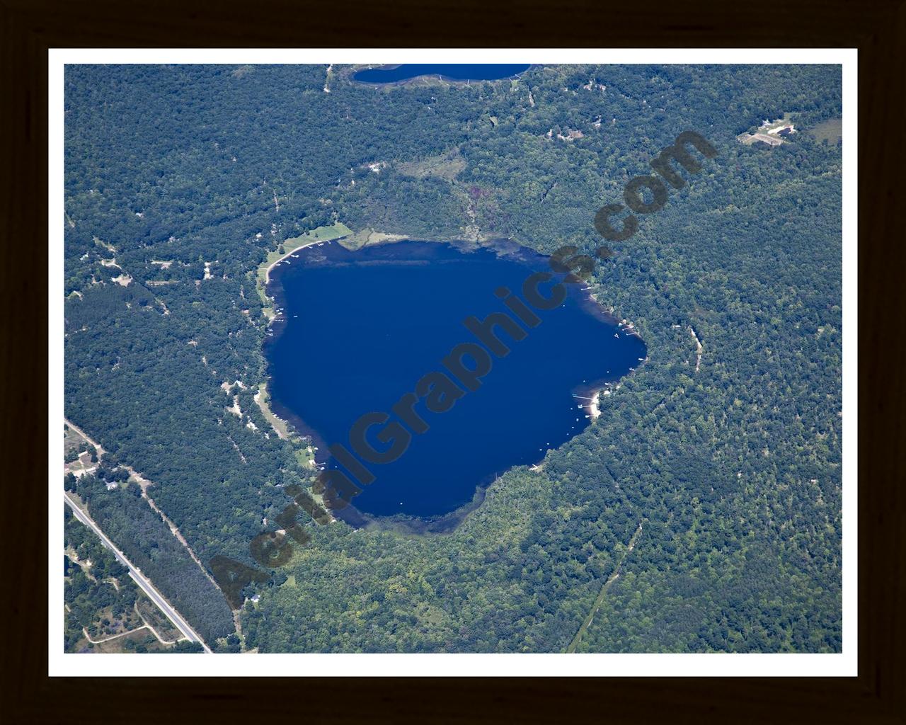 Aerial image of [5615] Pickerel Lake in Newaygo, MI with Black Wood frame