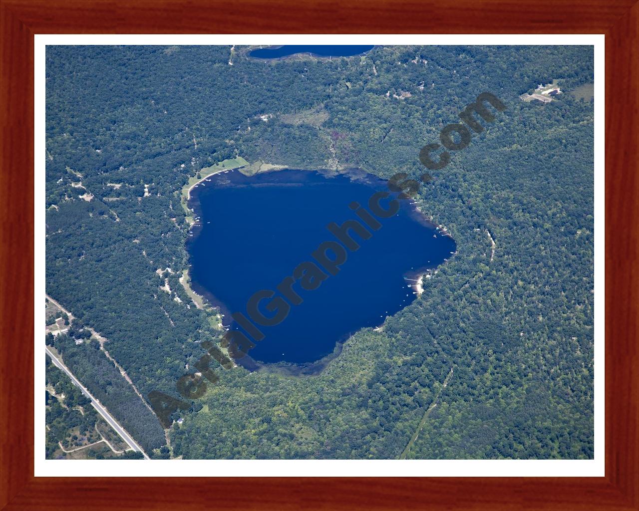 Aerial image of [5615] Pickerel Lake in Newaygo, MI with Cherry Wood frame