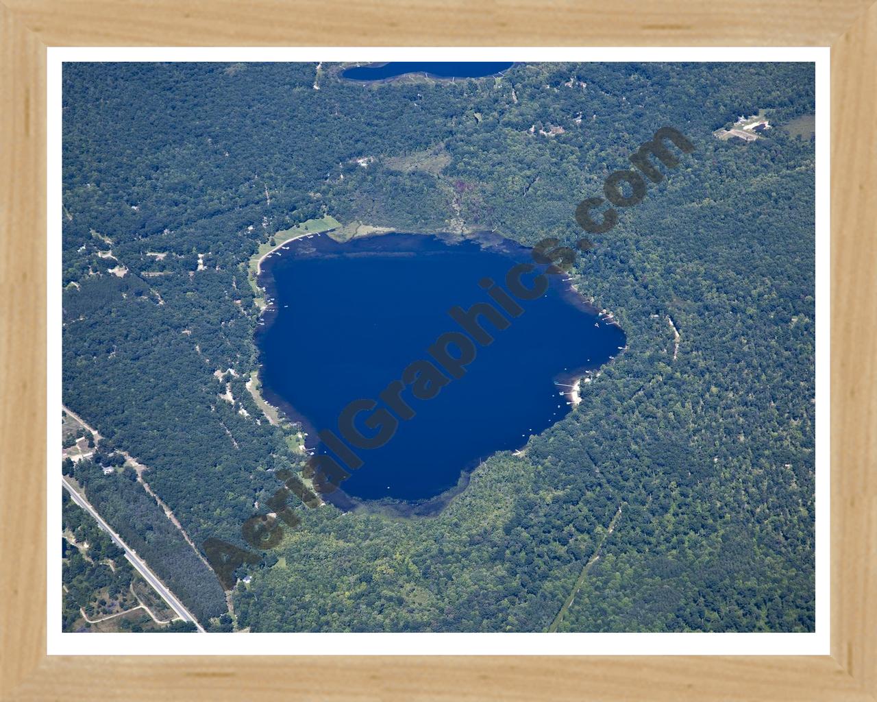 Aerial image of [5615] Pickerel Lake in Newaygo, MI with Natural Wood frame