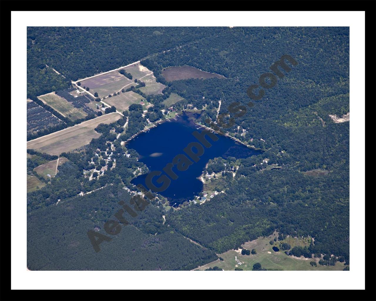 Aerial image of [5616] Pettibone Lake in Newaygo, MI with Black Metal frame