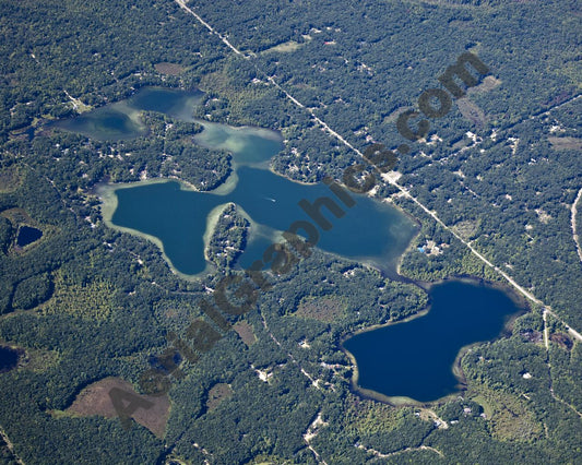 Aerial image of [5617] Woodland Lake, East Lake and Perch Lake in Newaygo, MI with No frame
