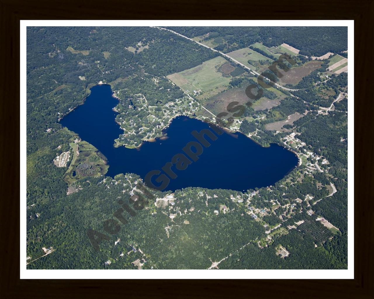 Aerial image of [5618] Diamond Lake in Newaygo, MI with Black Wood frame