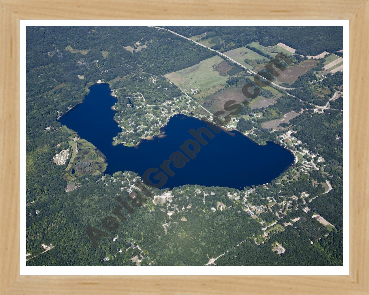 Aerial image of [5618] Diamond Lake in Newaygo, MI with Natural Wood frame