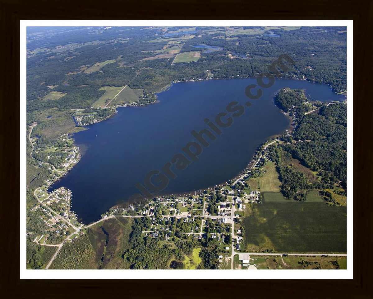 Aerial image of [5623] Chippewa Lake in Mecosta, MI with Black Wood frame