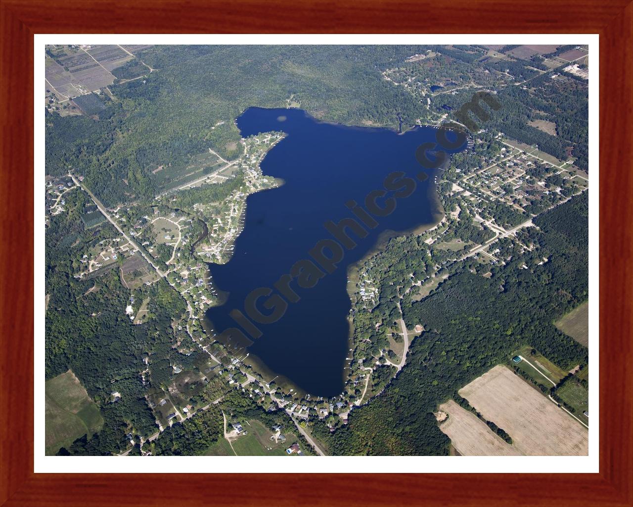 Aerial image of [5625] Coldwater Lake in Isabella, MI with Cherry Wood frame