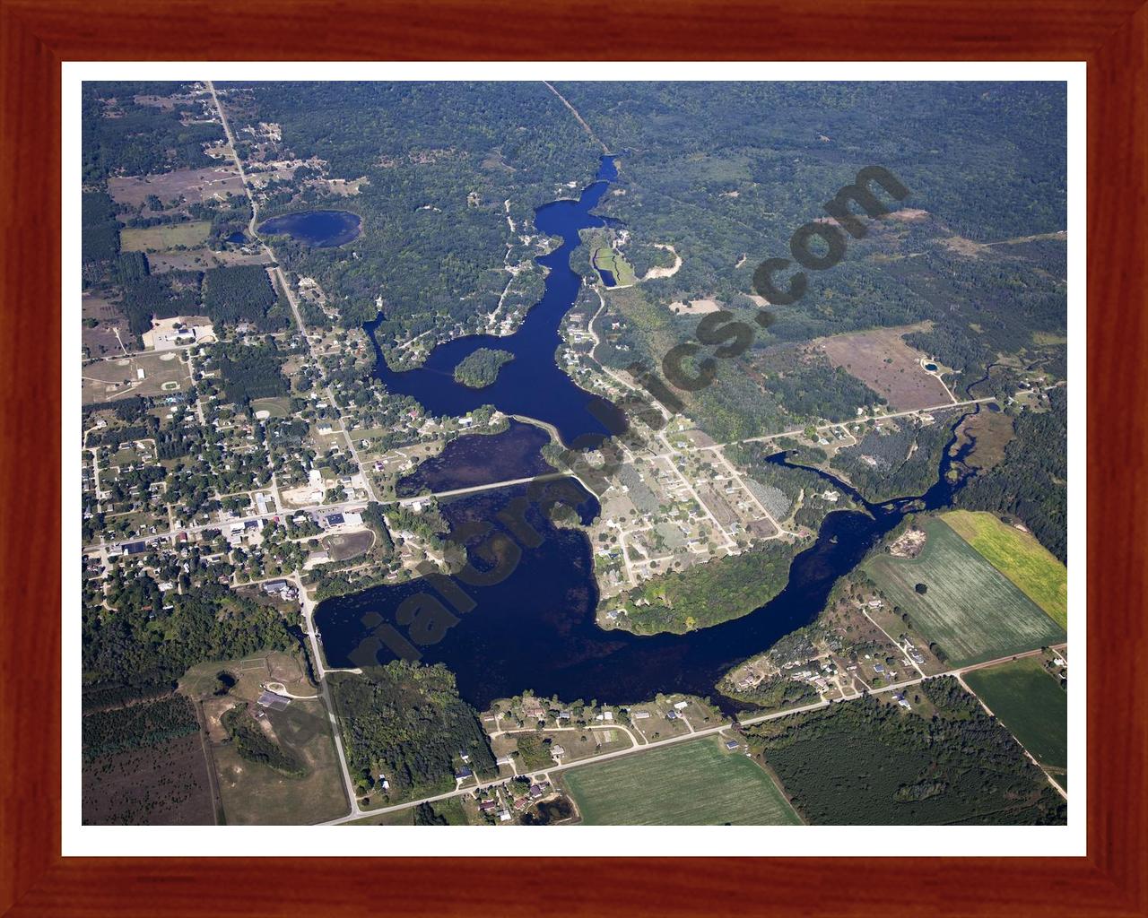 Aerial image of [5626] Lake of the Hills in Isabella, MI with Cherry Wood frame