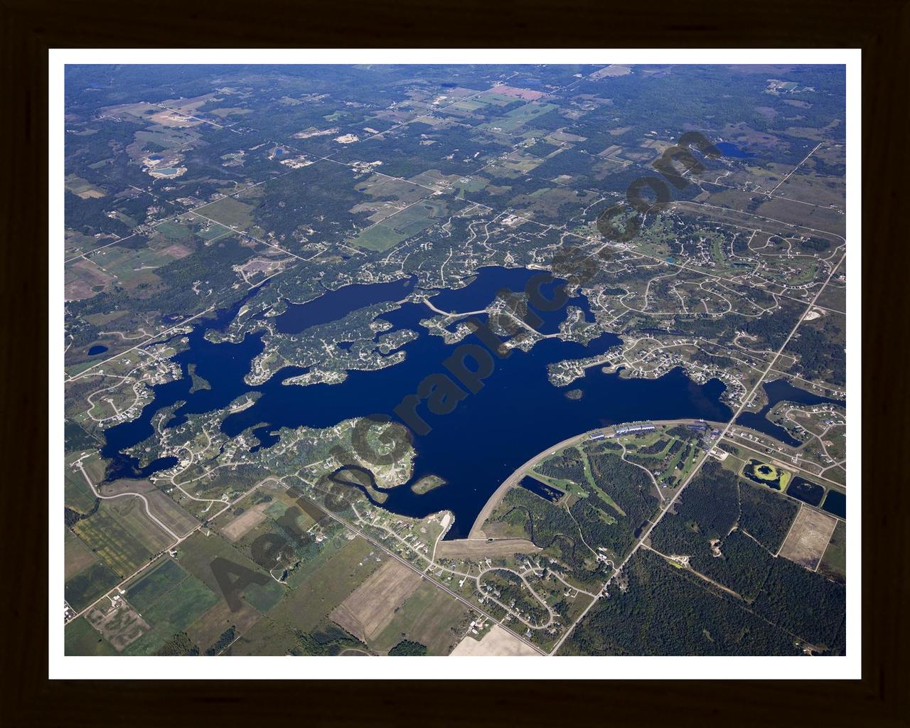 Aerial image of [5627] Lake Lancer in Gladwin, MI with Black Wood frame