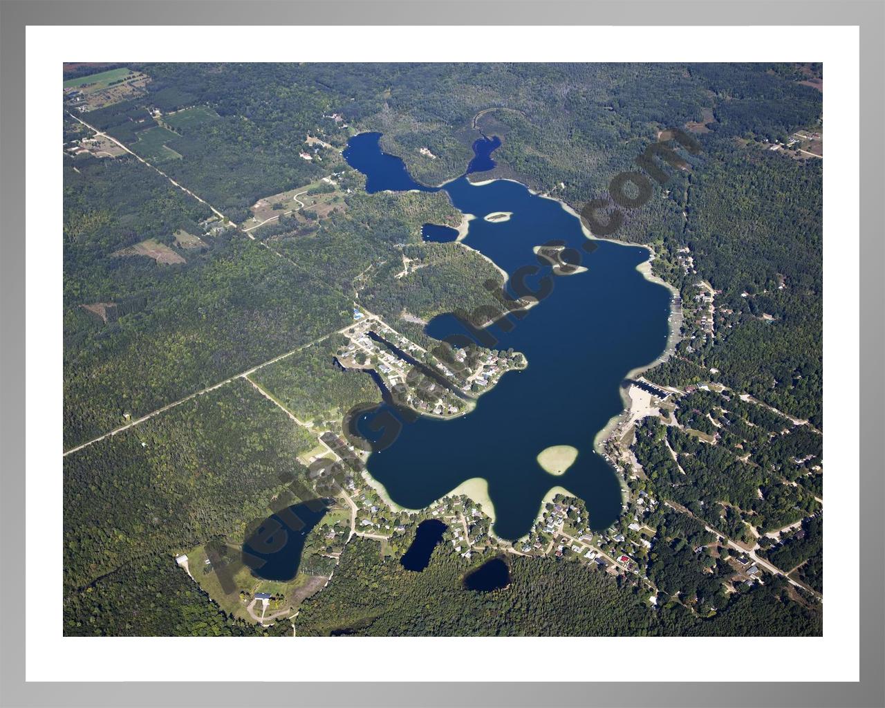 Aerial image of [5628] Littlefield Lake in Isabella, MI with Silver Metal frame