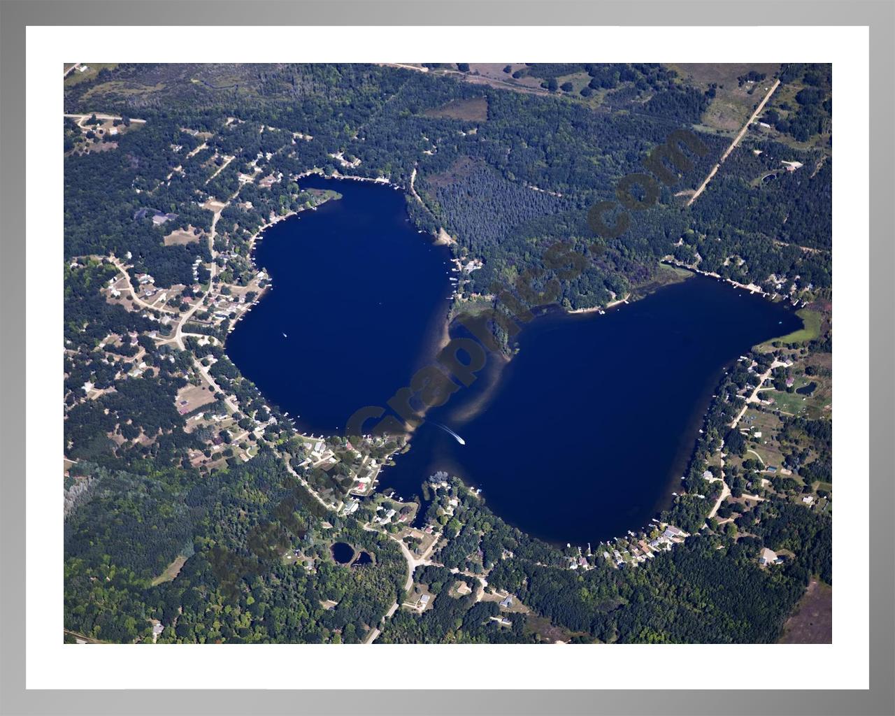 Aerial image of [5629] Pratt Lake in Gladwin, MI with Silver Metal frame