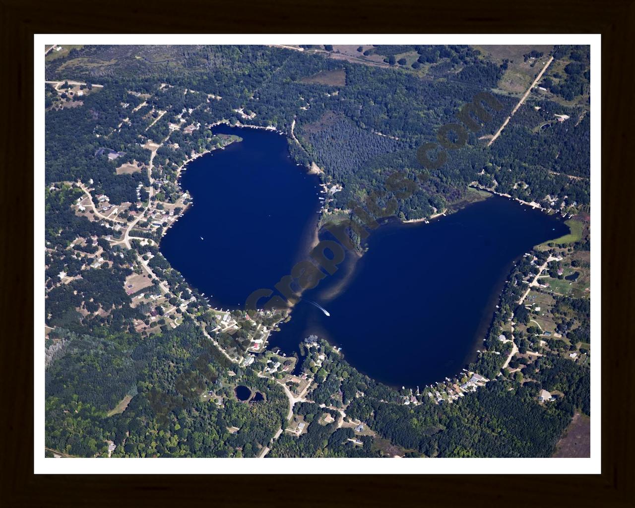 Aerial image of [5629] Pratt Lake in Gladwin, MI with Black Wood frame