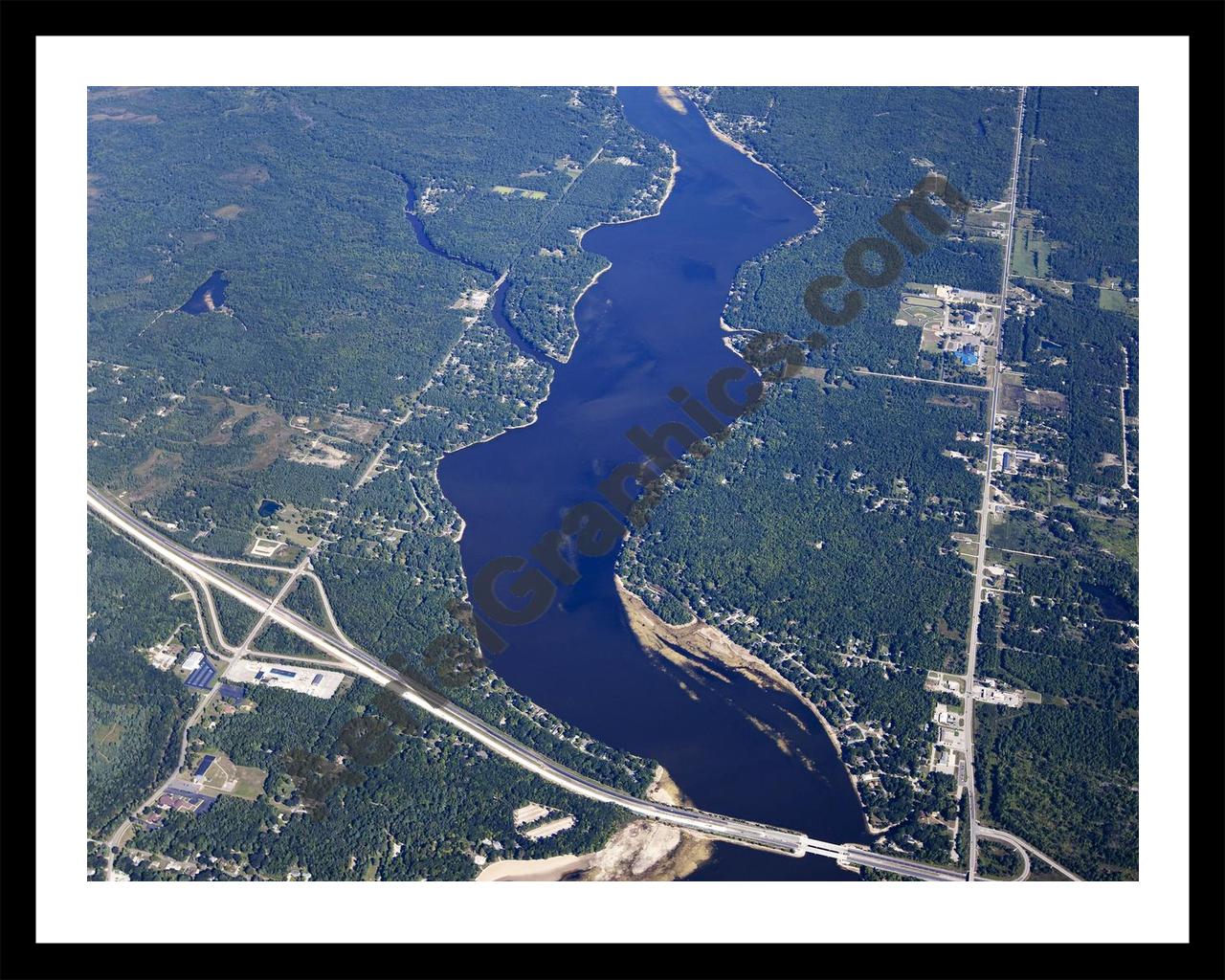 Aerial image of [5630] Sanford Lake in Midland, MI with Black Metal frame