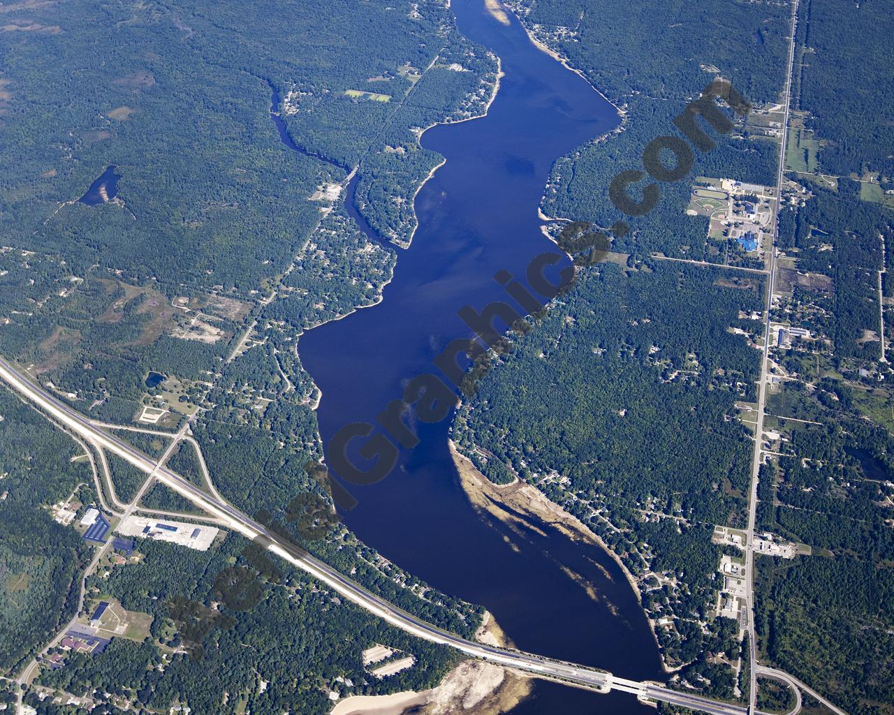 Aerial image of [5630] Sanford Lake in Midland, MI with Canvas Wrap frame