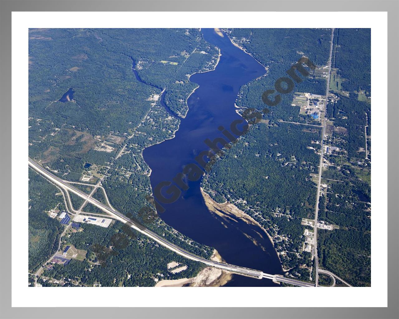 Aerial image of [5630] Sanford Lake in Midland, MI with Silver Metal frame