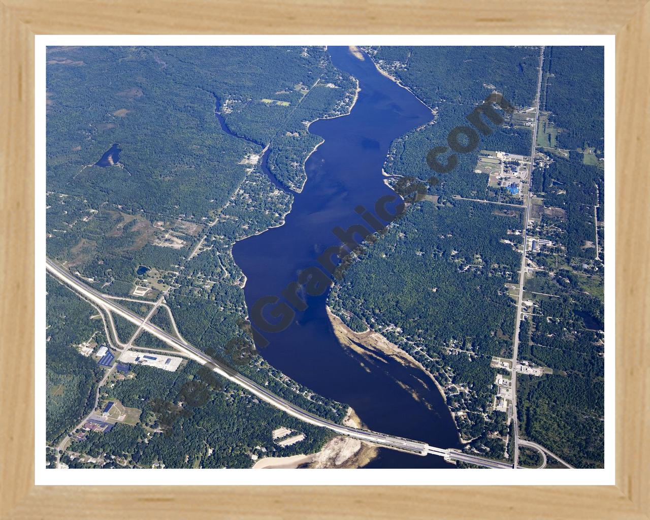 Aerial image of [5630] Sanford Lake in Midland, MI with Natural Wood frame