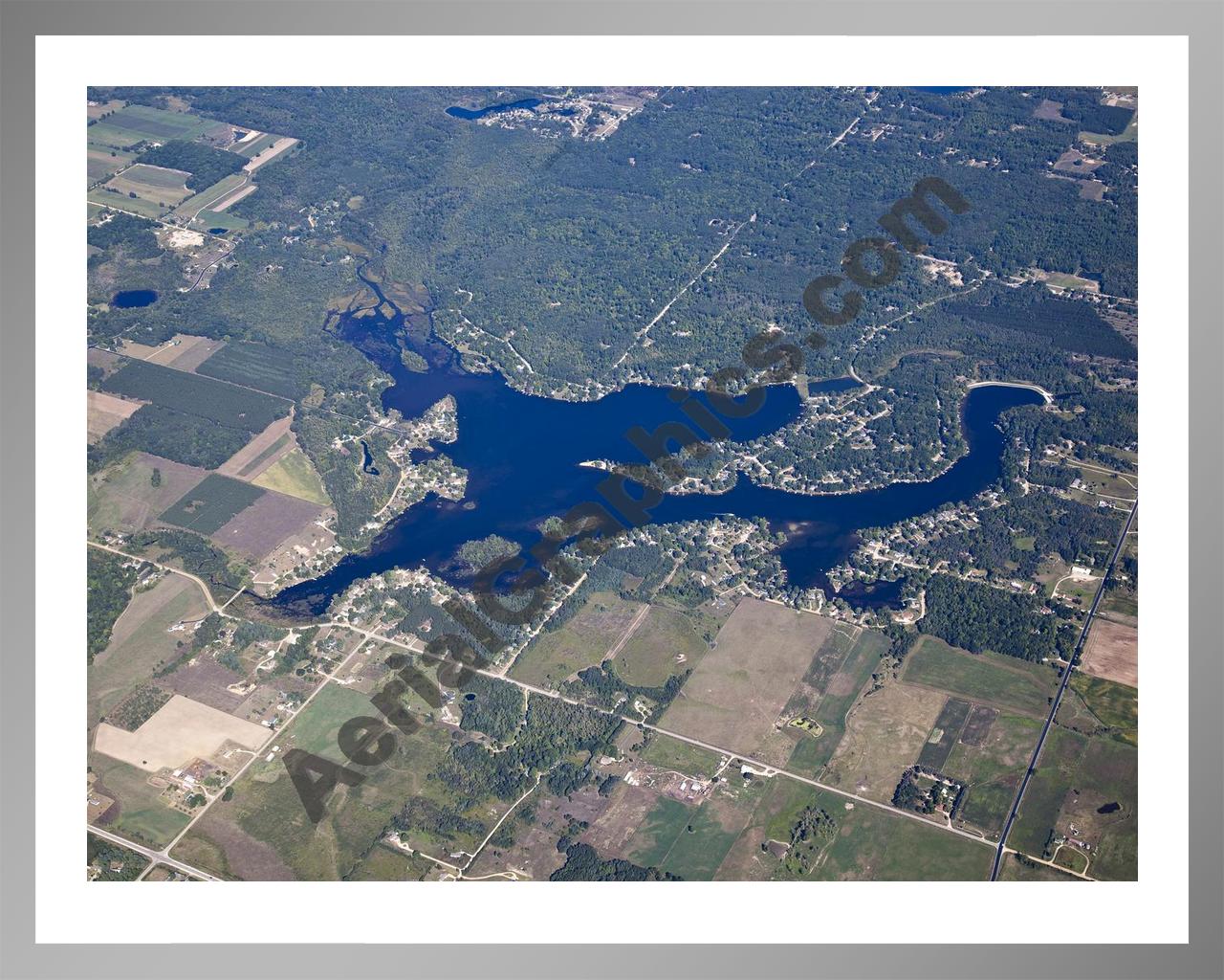 Aerial image of [5631] Wiggins Lake in Gladwin, MI with Silver Metal frame