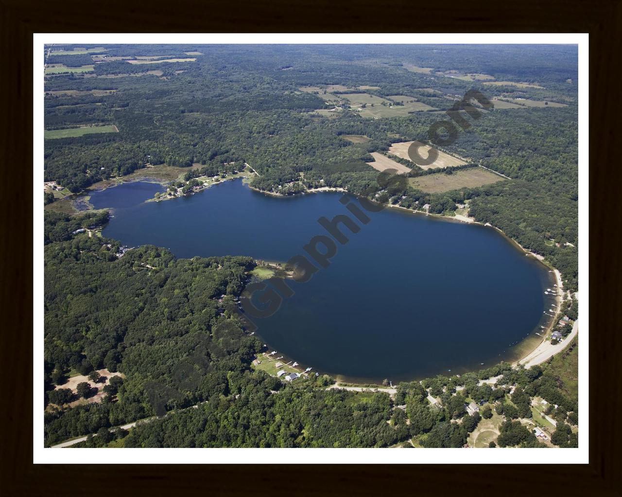 Aerial image of [5636] School Section Lake in Oceana, MI with Black Wood frame