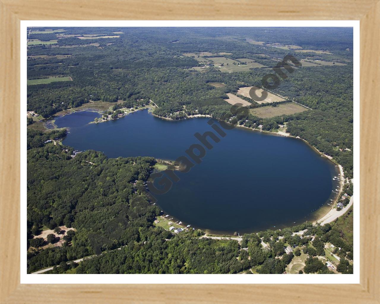 Aerial image of [5636] School Section Lake in Oceana, MI with Natural Wood frame