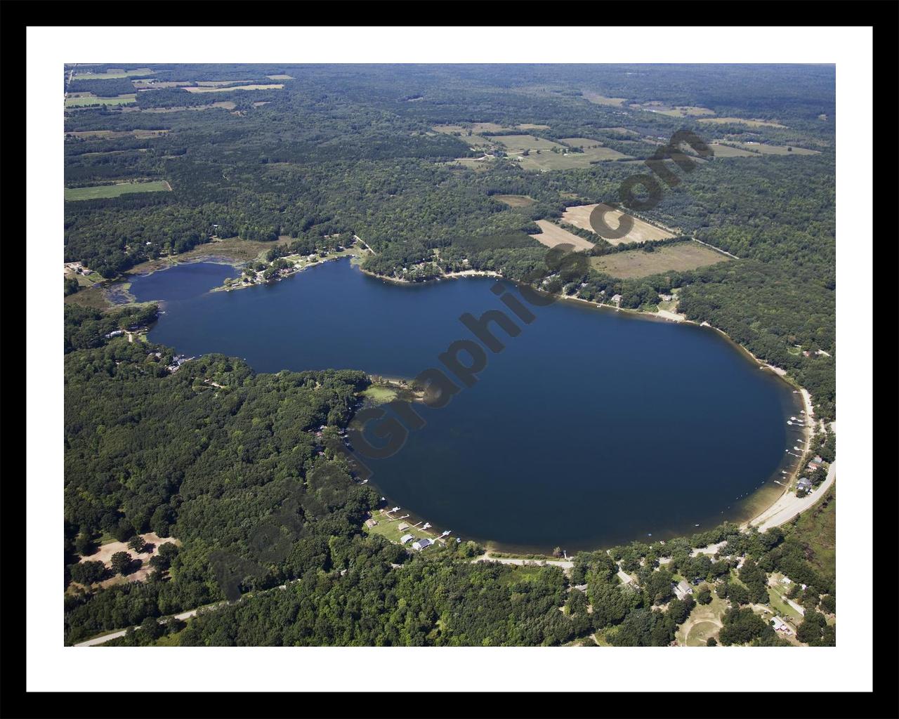 Aerial image of [5636] School Section Lake in Oceana, MI with Black Metal frame