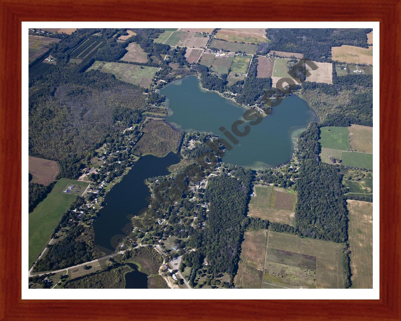 Aerial image of [5638] Hemlock Lake & Carpenter Lake in Hillsdale, MI with Cherry Wood frame