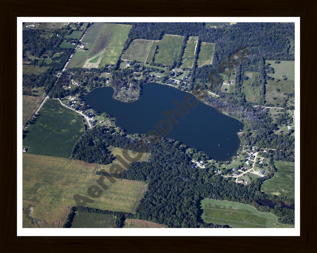 Aerial image of [5639] Round Lake in Hillsdale, MI with Black Wood frame