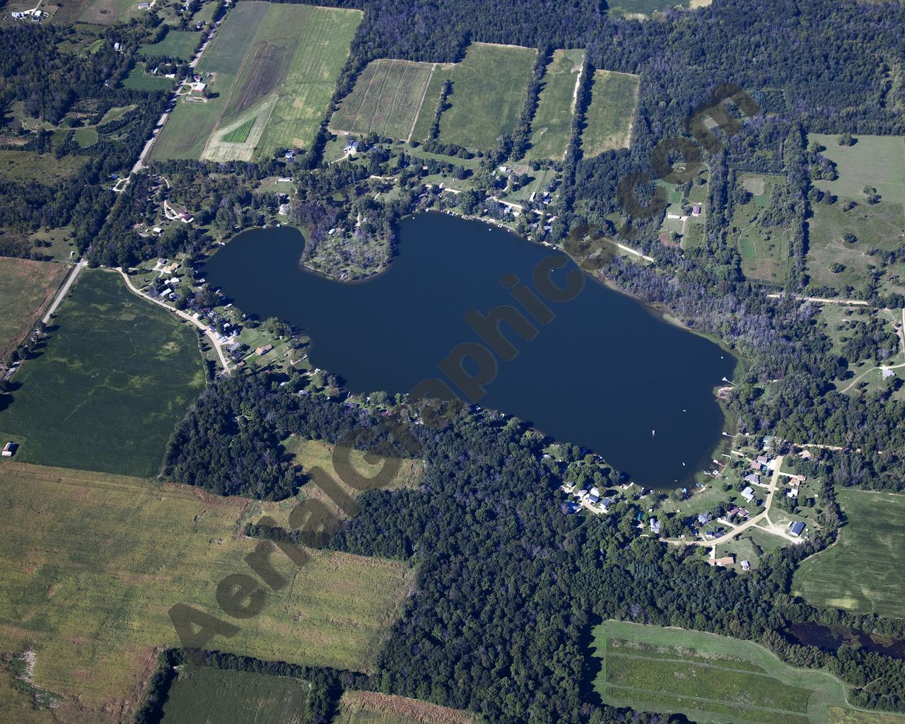 Aerial image of [5639] Round Lake in Hillsdale, MI with Canvas Wrap frame