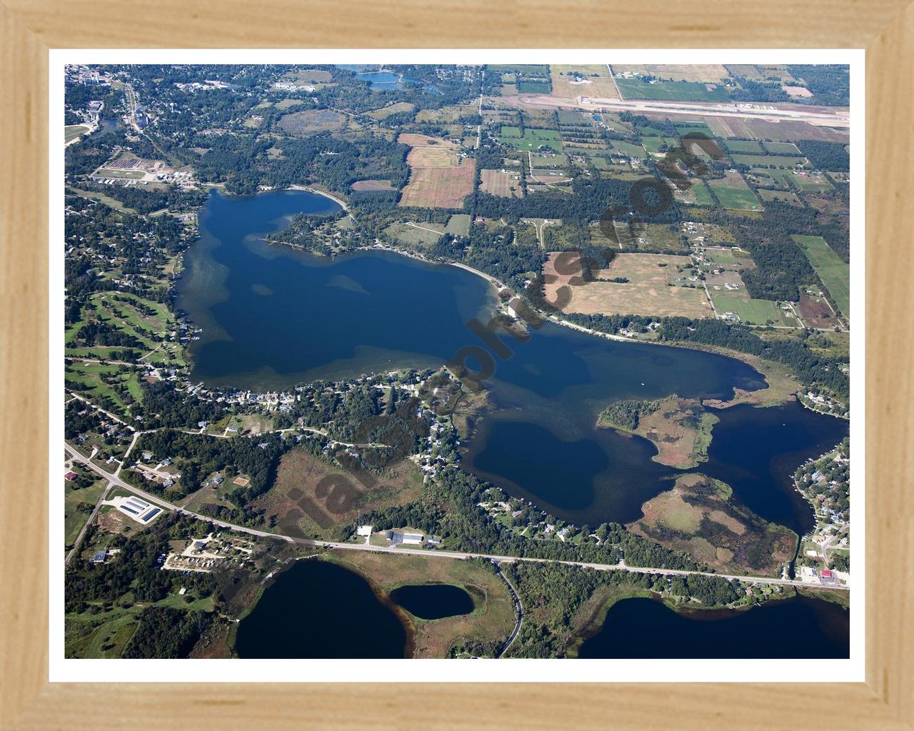 Aerial image of [5640] Baw Beese Lake in Hillsdale, MI with Natural Wood frame