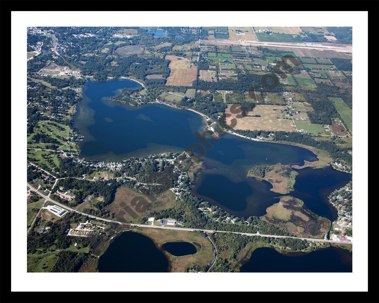 Aerial image of [5640] Baw Beese Lake in Hillsdale, MI with Black Metal frame