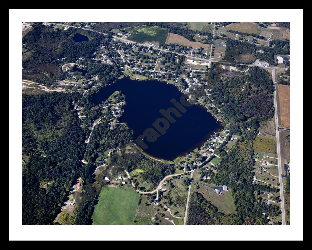 Aerial image of [5642] Pleasant Lake in Hillsdale, MI with Black Metal frame