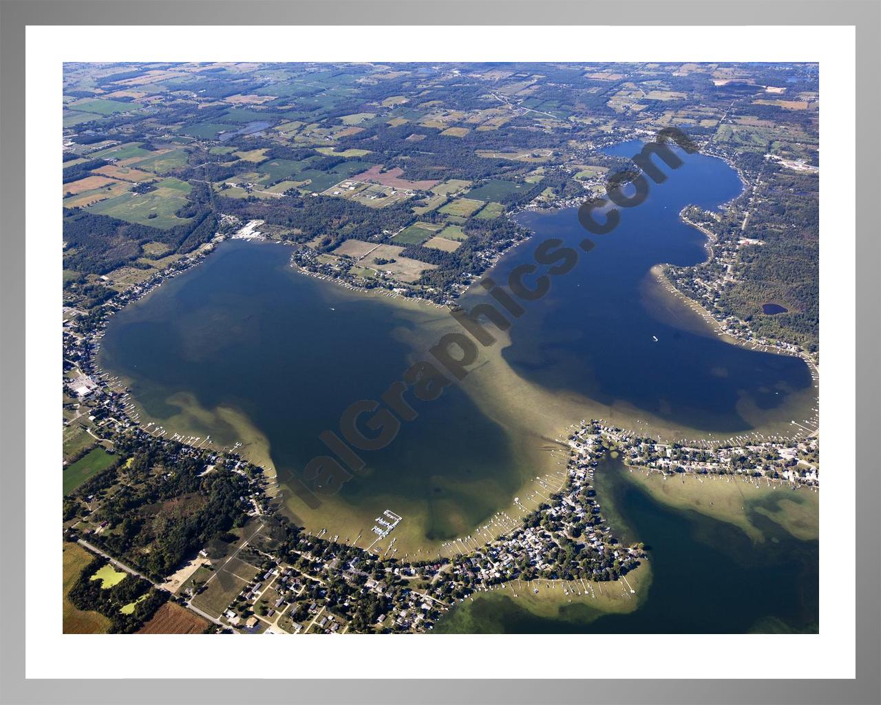 Aerial image of [5643] Devils Lake in Lenawee, MI with Silver Metal frame