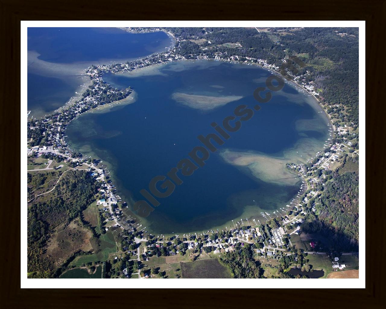 Aerial image of [5644] Round Lake in Lenawee, MI with Black Wood frame