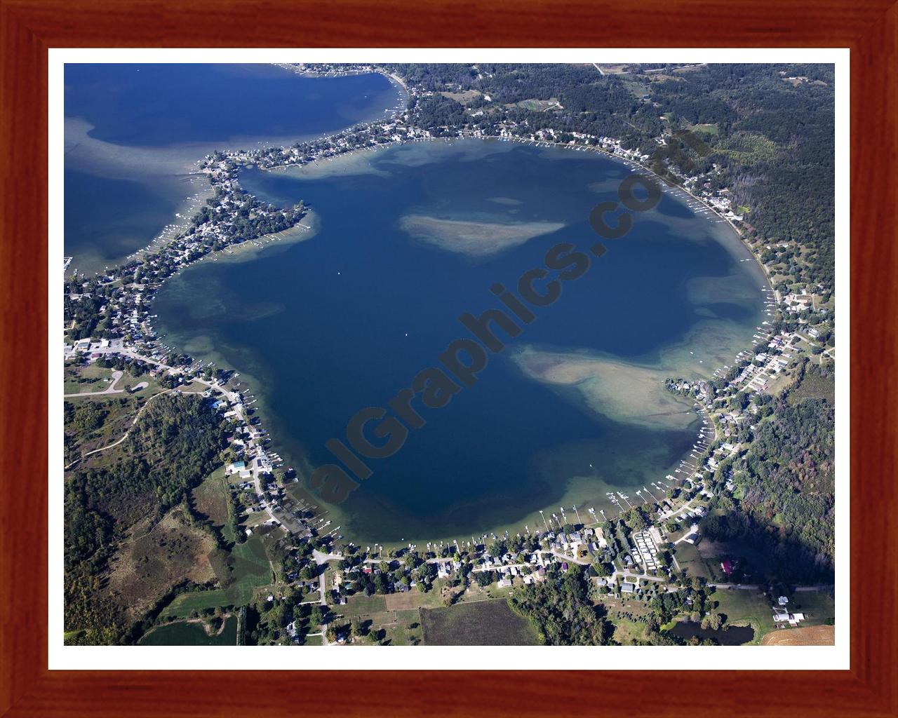 Aerial image of [5644] Round Lake in Lenawee, MI with Cherry Wood frame