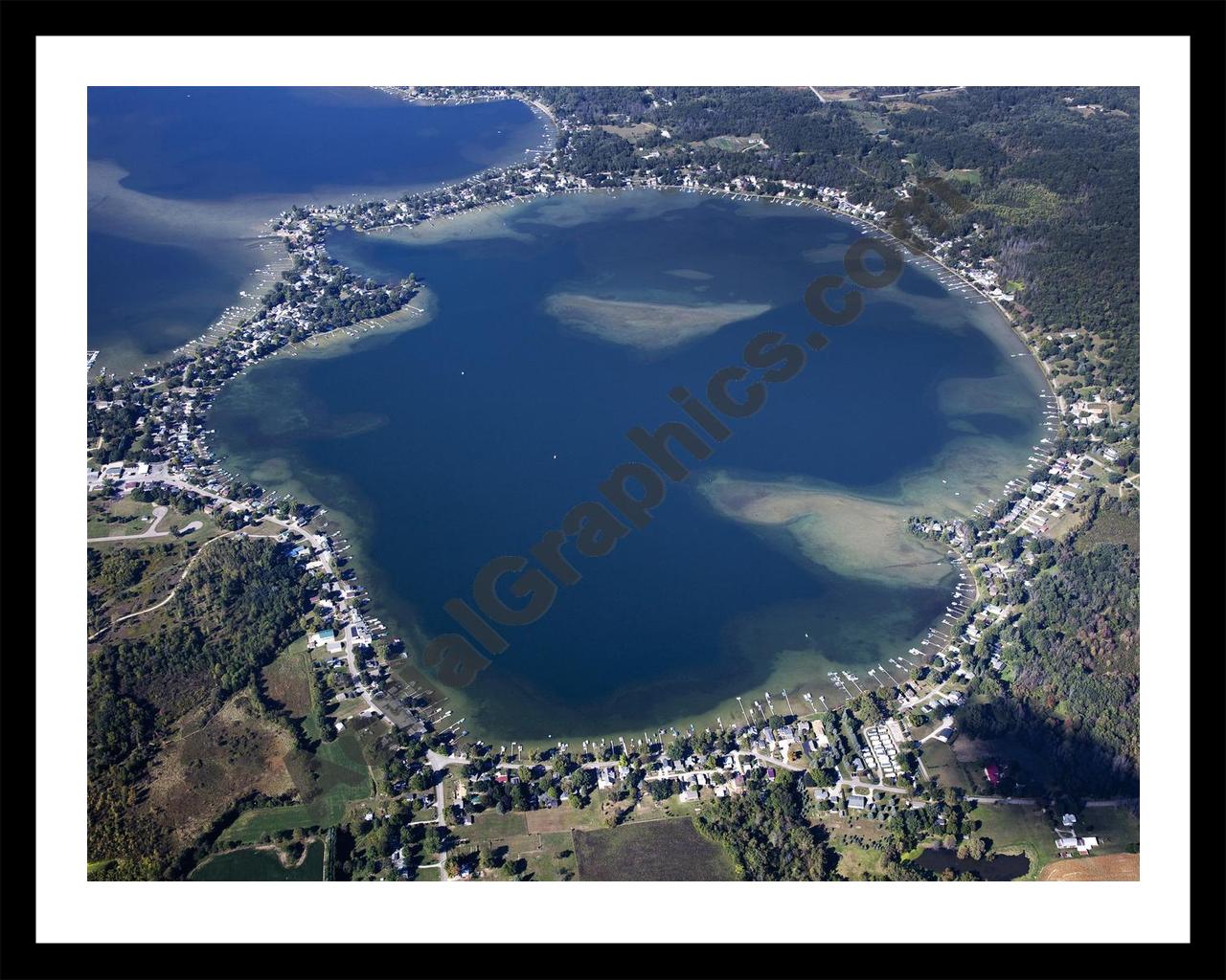 Aerial image of [5644] Round Lake in Lenawee, MI with Black Metal frame