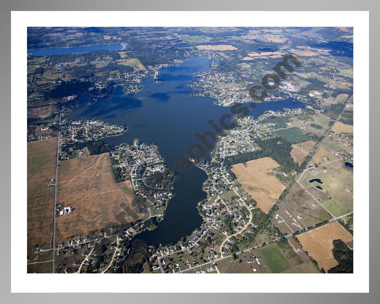 Aerial image of [5647] Columbia Lake in Jackson, MI with Silver Metal frame