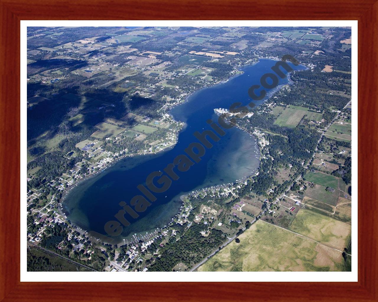 Aerial image of [5648] Clark Lake  in Jackson, MI with Cherry Wood frame