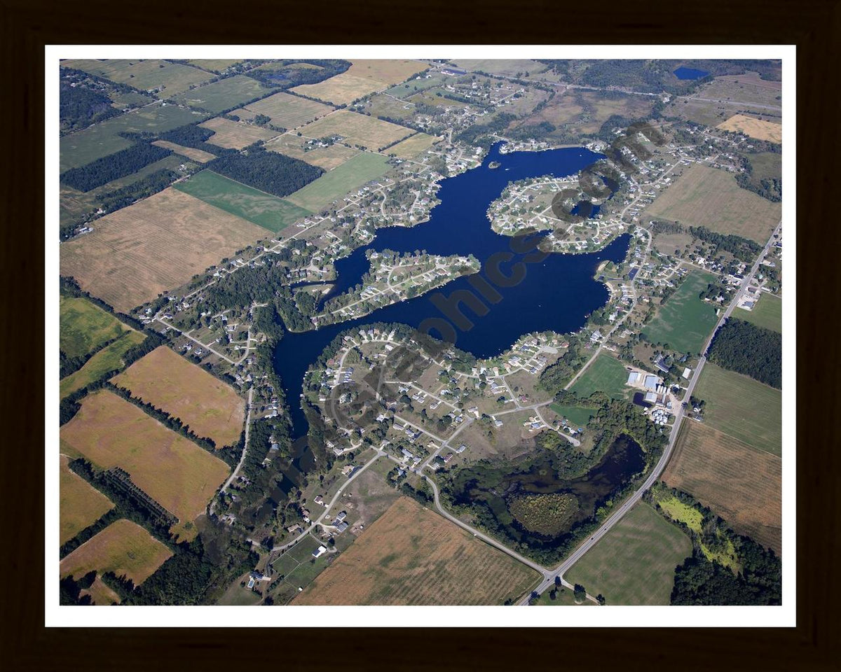 Aerial image of [5649] Somerset Lake in Jackson, MI with Black Wood frame