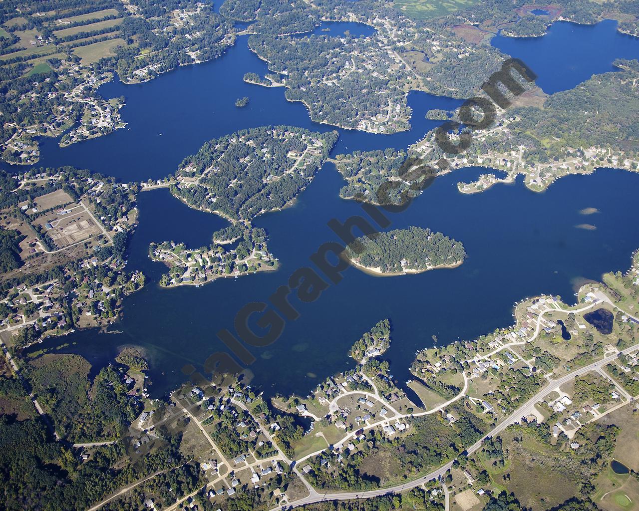 Aerial image of [5650] Lake LeAnn in Hillsdale, MI with Canvas Wrap frame