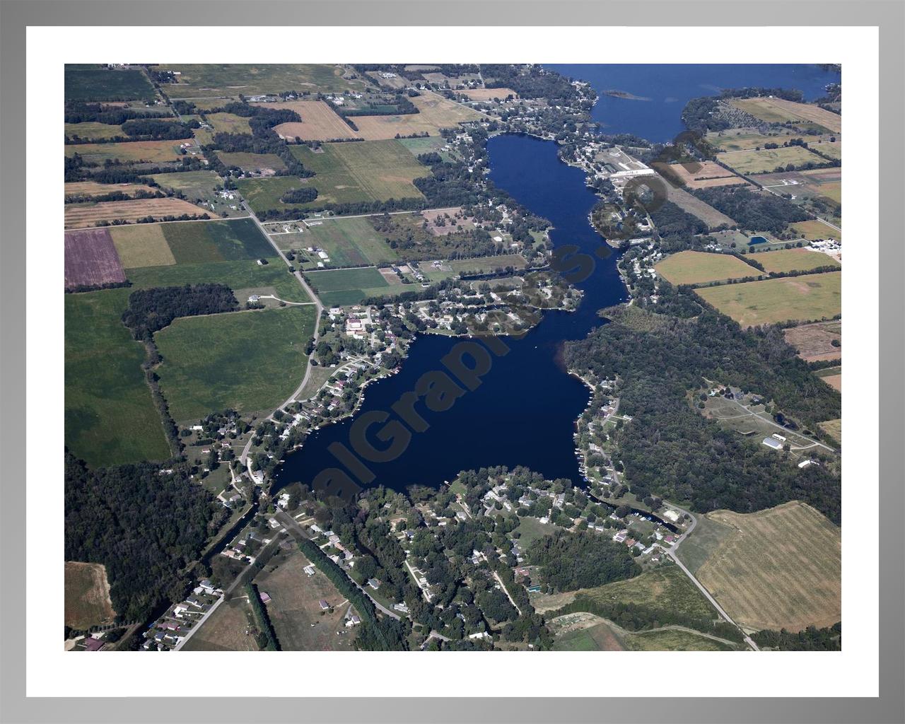 Aerial image of [5653] Lake Bartholomew in Branch, MI with Silver Metal frame