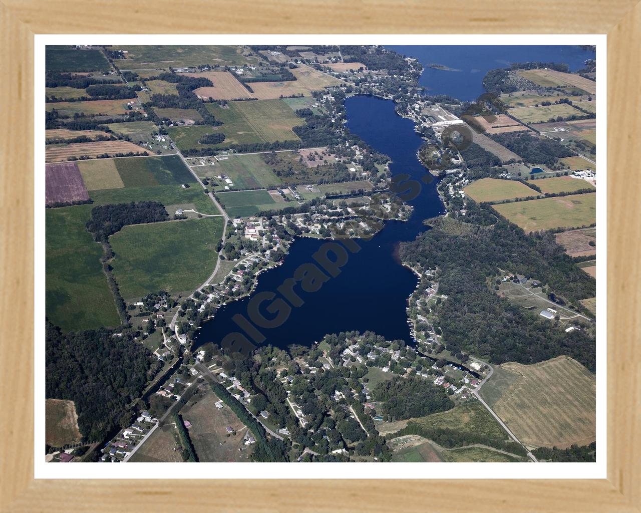 Aerial image of [5653] Lake Bartholomew in Branch, MI with Natural Wood frame