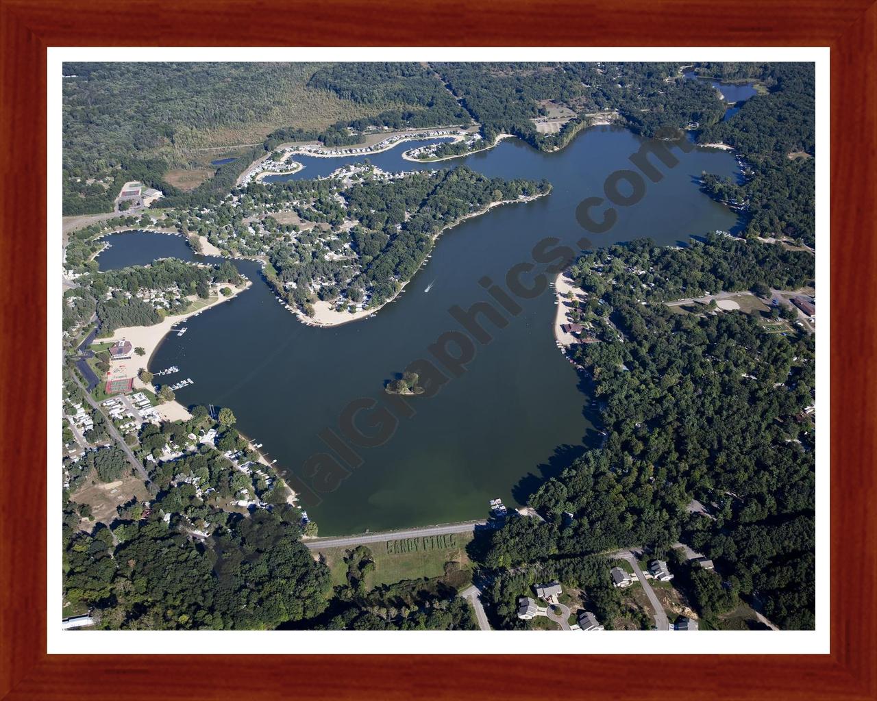 Aerial image of [5656] Monterey Lake in Allegan, MI with Cherry Wood frame