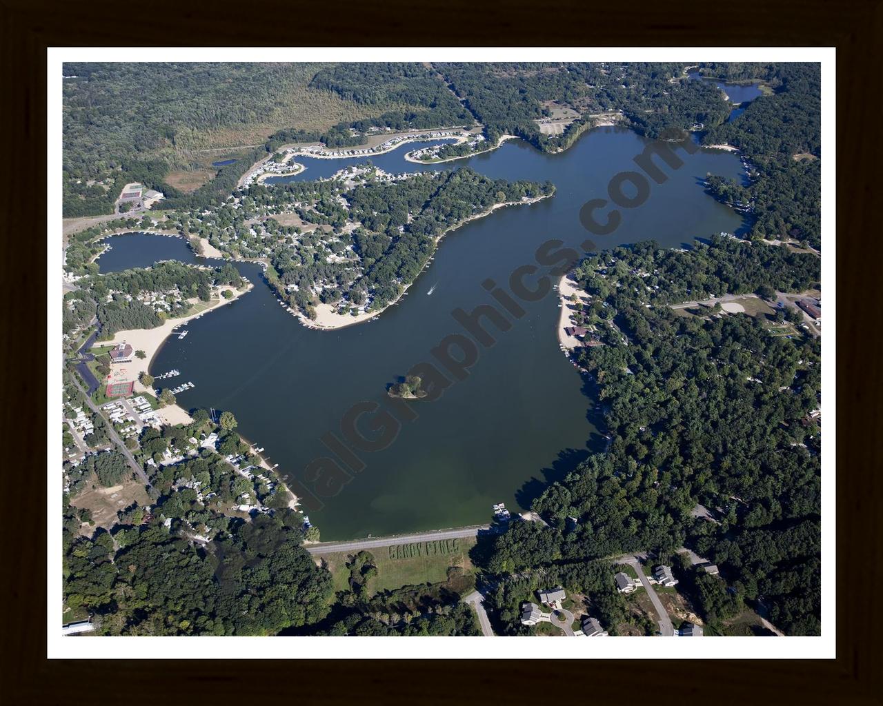 Aerial image of [5656] Monterey Lake in Allegan, MI with Black Wood frame