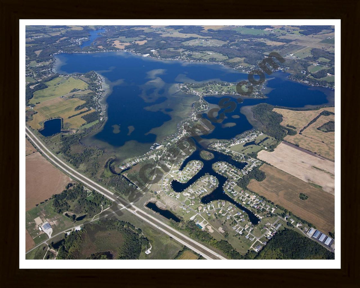 Aerial image of [5657] Coldwater Lake in Branch, MI with Black Wood frame